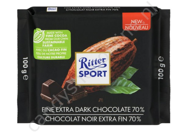 Ritter Sport Fine Extra Dark Chocolate 70% 100gr.