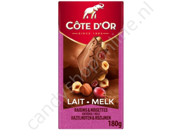 Côte d'Or  Melkchocolade met Hazelnoten & Rozijnen 180gr.