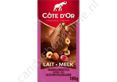 Côte d'Or  Melkchocolade met Hazelnoten & Rozijnen 180gr.