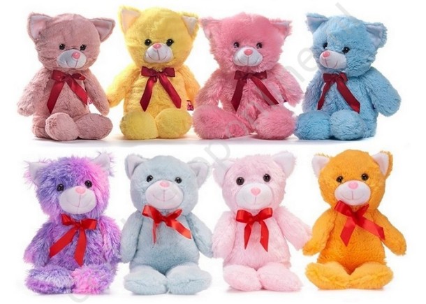 Pluche Katten met strik assorti 32cm. met snoepzak
