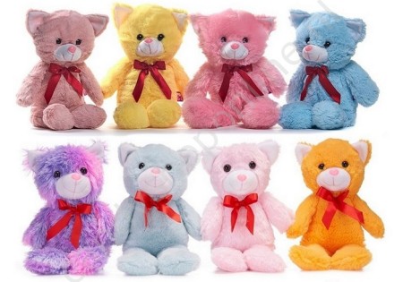 Pluche Katten met strik assorti 32cm. met snoepzak