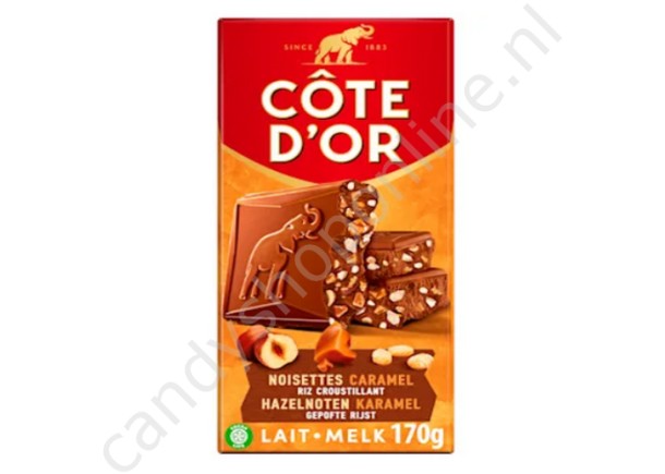 Côte d'Or Melkchocolade met Hazelnoten, Karamel en gepofte Rijst 170gr.