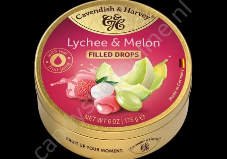 Cavendish & Harvey Filled Lychee & Melon Drops with real fruit juice 175gr.