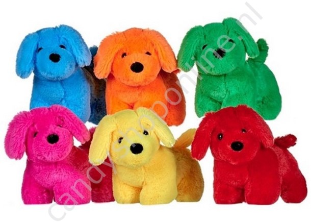 Pluche Hond Staand Gekleurd 23cm. met snoepzak