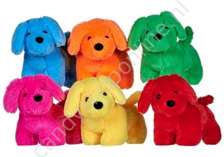 Pluche Hond Staand Gekleurd 23cm. met snoepzak